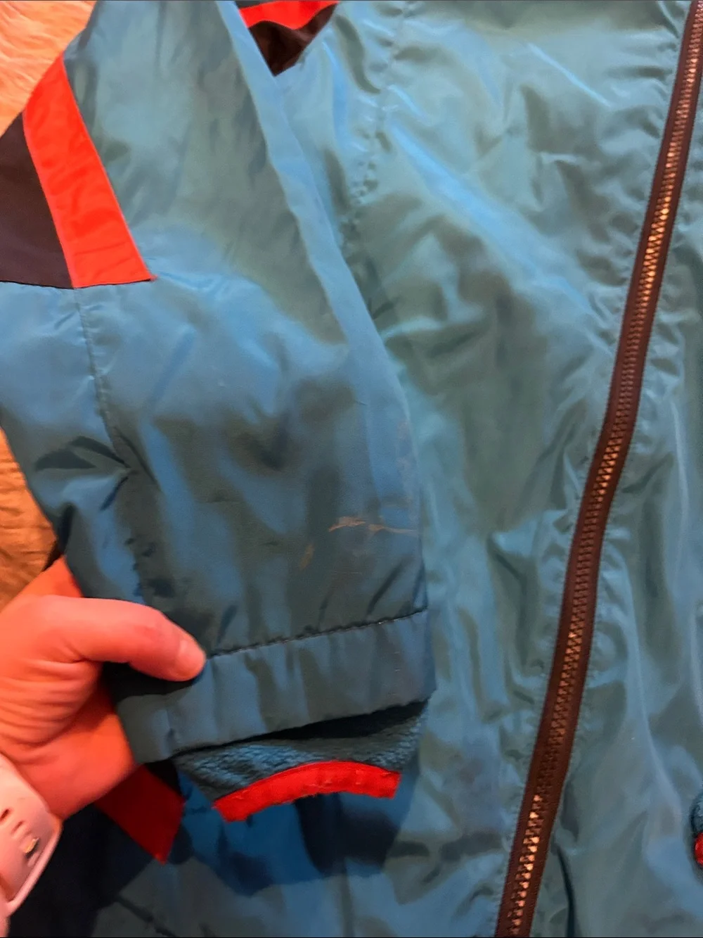 Lands End Kids Winter Polyester Blue & Orange Hooded Jacket